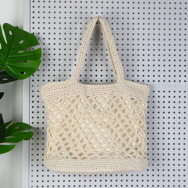 New Women's Woven Straw Beach Bag – Handcrafted open-weave design with breathable lattice pattern