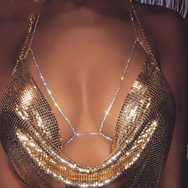 Beach Diamond Chain Chest Chain Sexy Rhinestone Neck Body Chain Bikini Chest Chain CN05