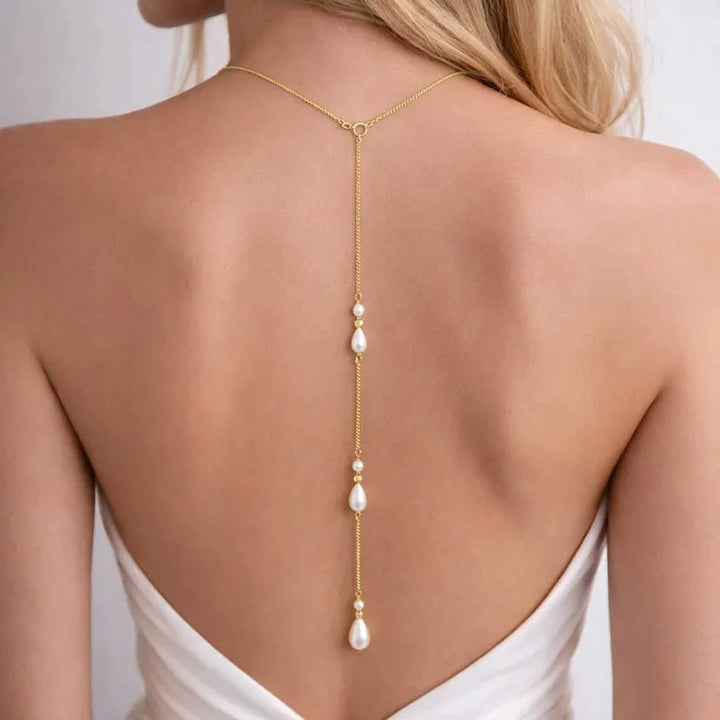 Bridal Wedding Pearl Necklace With Tassel Back Chain