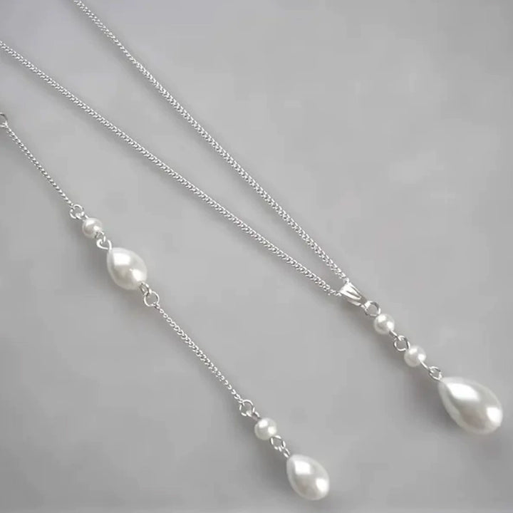 Bridal Wedding Pearl Necklace With Tassel Back Chain