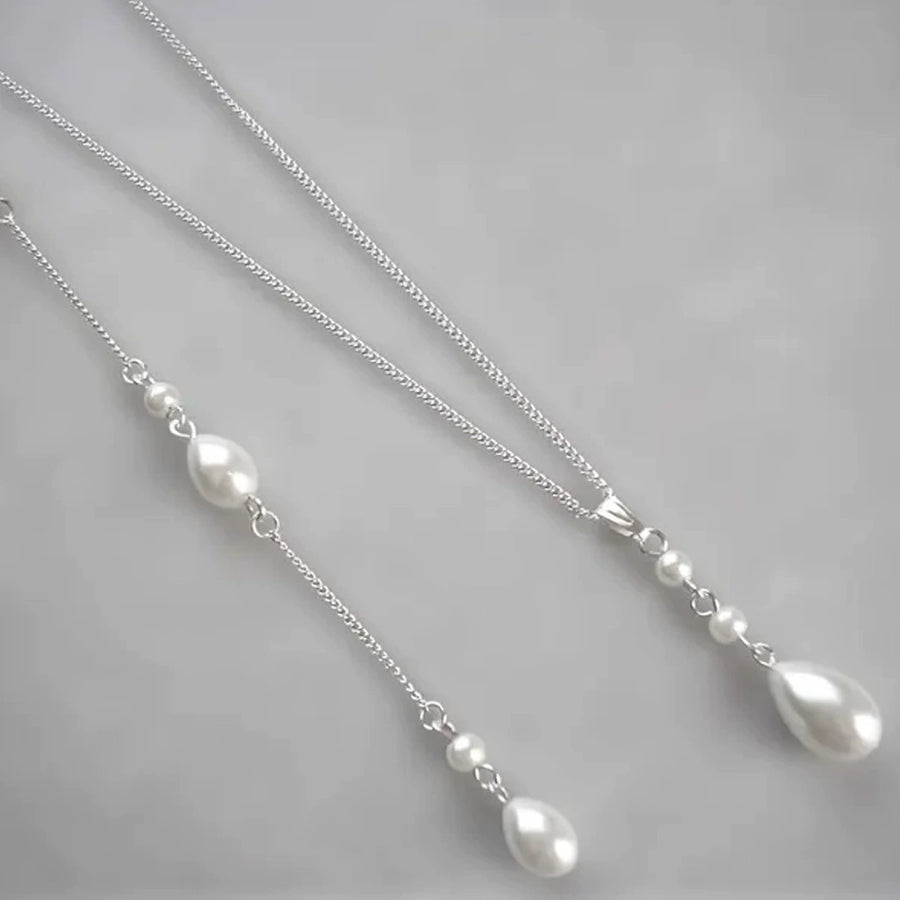 Bridal Wedding Pearl Necklace With Tassel Back Chain