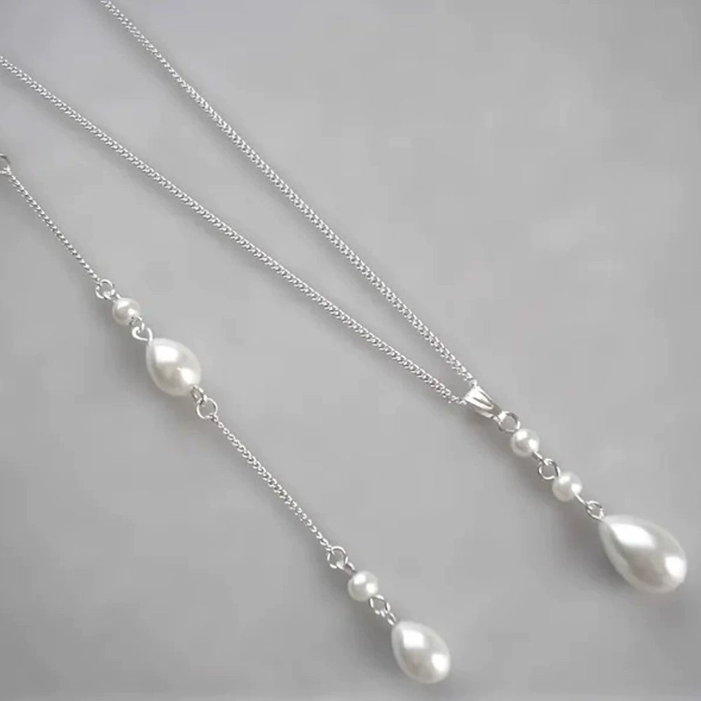 Bridal Wedding Pearl Necklace With Tassel Back Chain