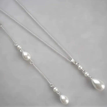 Bridal Wedding Pearl Necklace With Tassel Back Chain