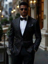 New men's plus-size collar suit 2 piece single-row one-button jacquard suit