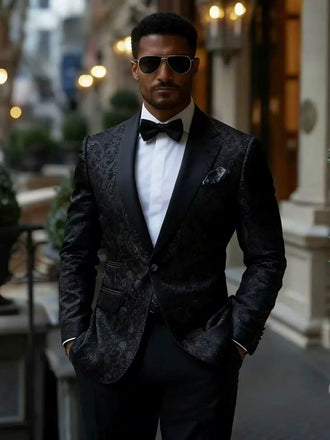 New men's plus-size collar suit 2 piece single-row one-button jacquard suit