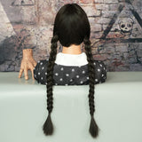 Wednesday Addams Wig Braided Black Wigs With Bangs for Halloween Party Costume Natural Hair for Cosplay