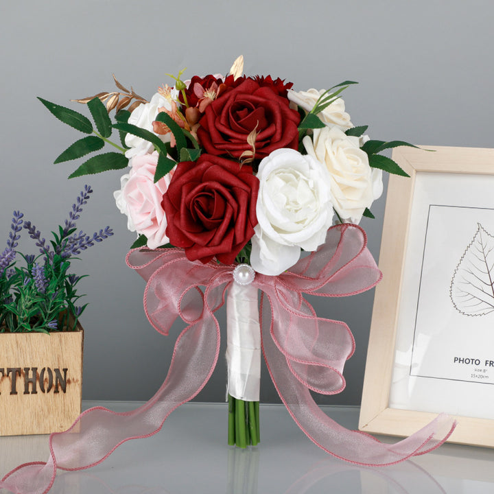 Wedding Flower For The Groom And Bride, Simulated Rose Wedding Bouquet, WF08