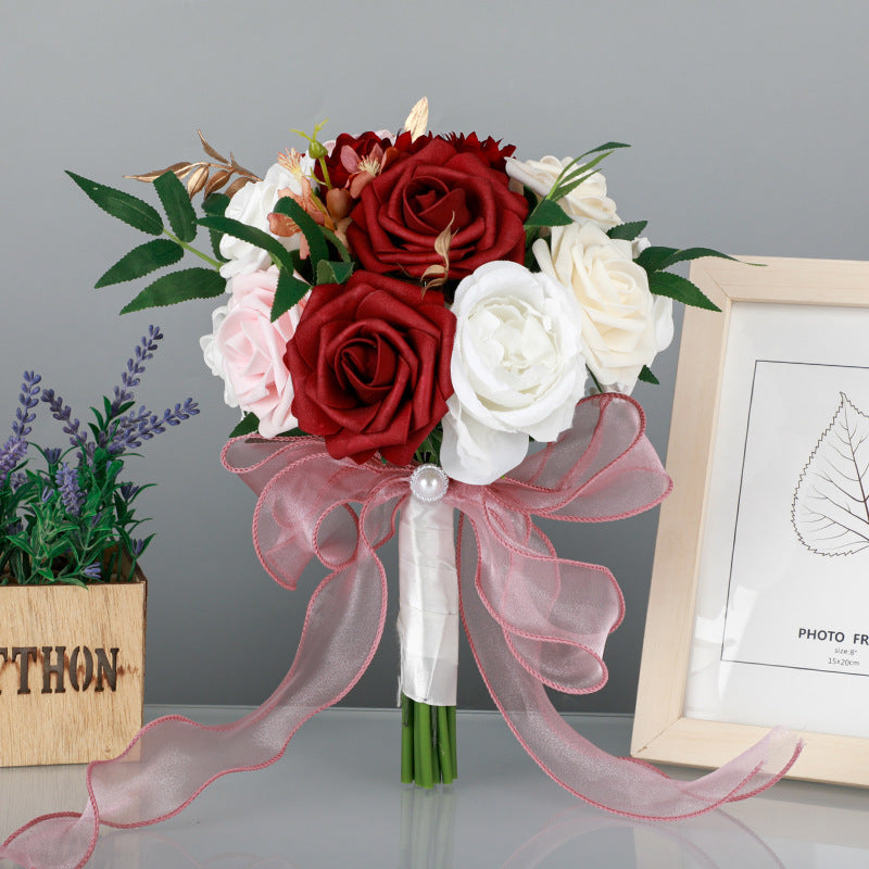 Wedding Flower For The Groom And Bride, Simulated Rose Wedding Bouquet, WF08