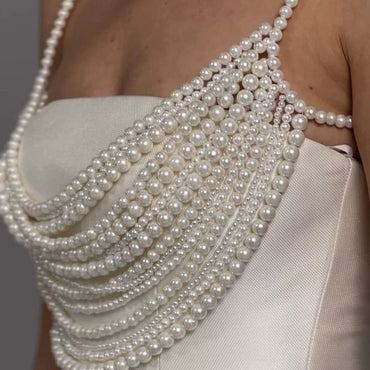 White Wedding Bride Bridesmaid Body Chain Chest Chain