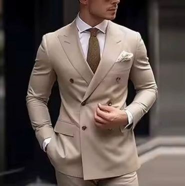 Taupe Casual Men's 2 Pieces Mens Suit Regular Fit Notch Lapel Tuxedos (Blazer+Pants)