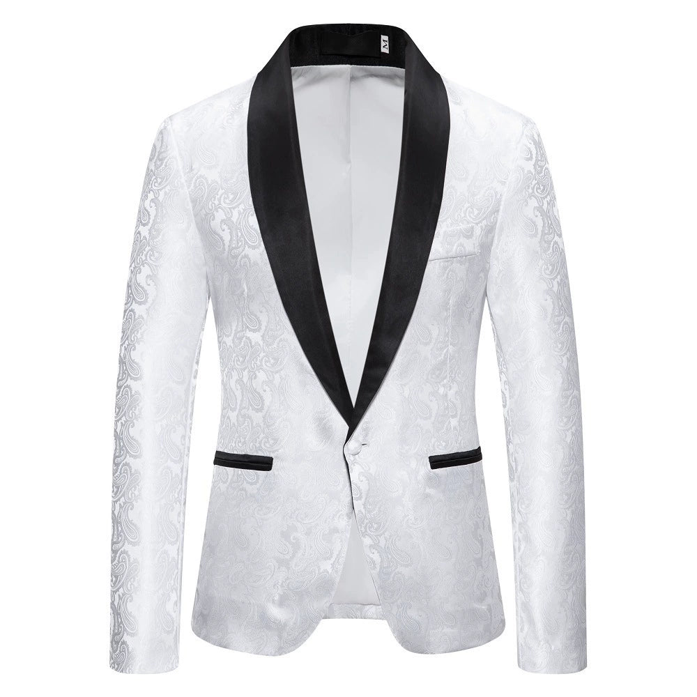 White Jacquard Formal Suit Men Lapel Suit Jacket Single Jacket