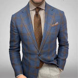 Leisure Plaid Lapel Long Sleeve Suit Jacket Men Suit