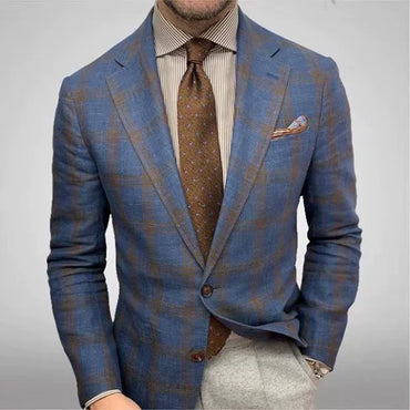 Leisure Plaid Lapel Long Sleeve Suit Jacket Men Suit