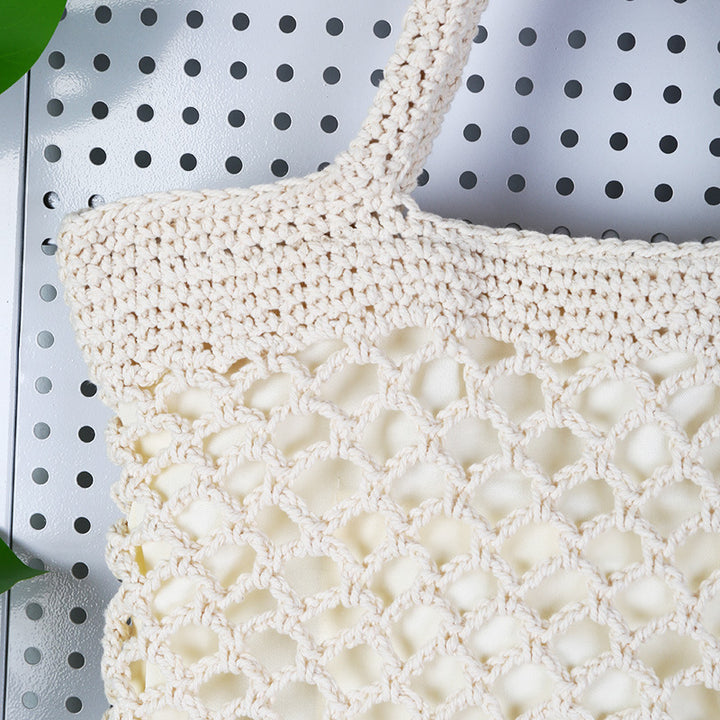 New Women's Woven Straw Beach Bag – Handcrafted open-weave design with breathable lattice pattern