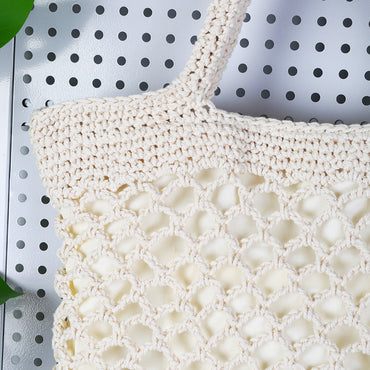 New Women's Woven Straw Beach Bag – Handcrafted open-weave design with breathable lattice pattern