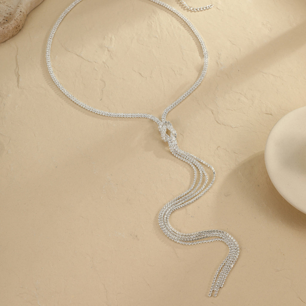 Light Luxury Zircon Long Necklace Bridal Wedding Banquet Chain Necklace Jewelry CN152