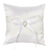White Wedding Ring Pillow Set Bow Knot Lace Decoration, JZH-5978