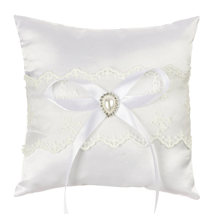 White Wedding Ring Pillow Set Bow Knot Lace Decoration, JZH-5978