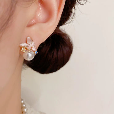 Elegant White Butterfly Pearl Earrings Design Earrings