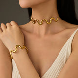 New Wave Gold Silver Necklace Bracelet Jewelry Chain Set