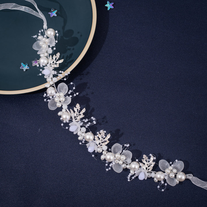 Golden Leaf Bride Hair Headdress Handmade Pearl Flower Hairband Accessories CN28