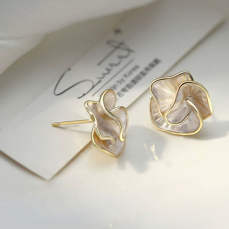 Luxury  Charm Silver Needle Earnail Camellia Earrings