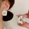 Elegant White Camellia Pearl Zircon Earrings Design Earrings