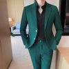 Green Waffle Suit Men Coat Slim Business Casual 2 Piece Suit