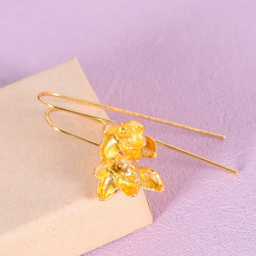 Gold Silver Flower Fresh Long Earrings CN22