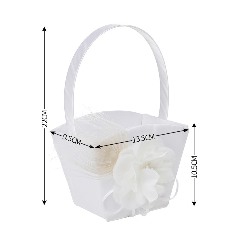 Linen/Satin Vintage Flower Girl Holding Flower Basket, HL-5743