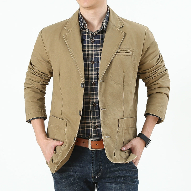Khaki Denim Suit Men's Casual Plus Size Jacket