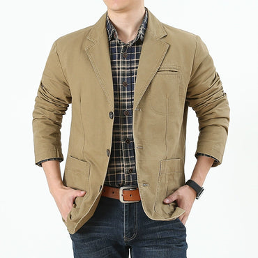 Khaki Denim Suit Men's Casual Plus Size Jacket