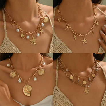 Bohemian Pearl & Shell Choker Necklace – Beachy Layering Piece