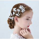 Children's Headdress Pearl Hairpin White Leaf Hair Accessories