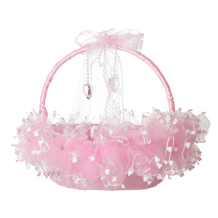 Lace White Bow Decoration Portable Flower Basket With Movable Handle, HL-5721