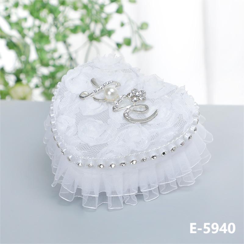 White Heart Shaped Mini Ring Box Wedding Ring Pillow For Bride and Groom, JZH-5935