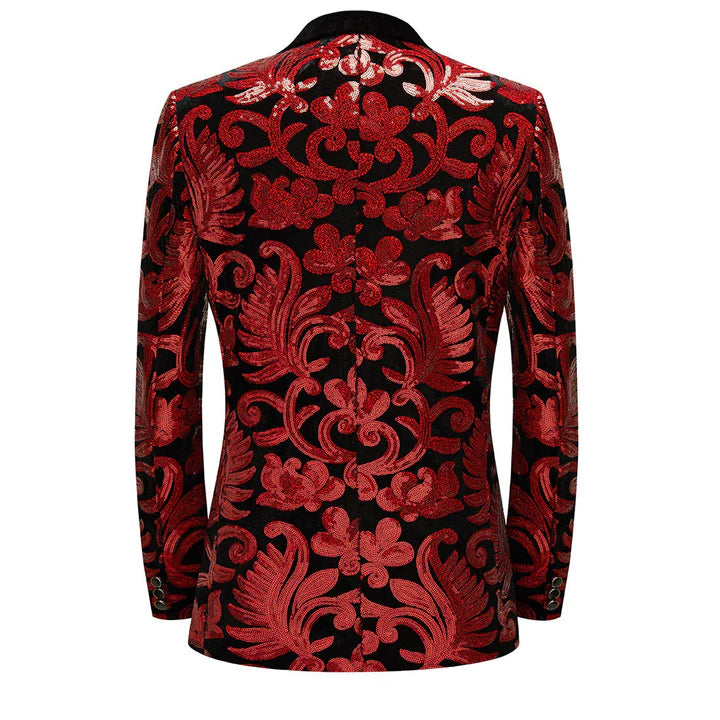 Men's Fashion Floral Tuxedo Velvet Sequin Jacket Red CN447
