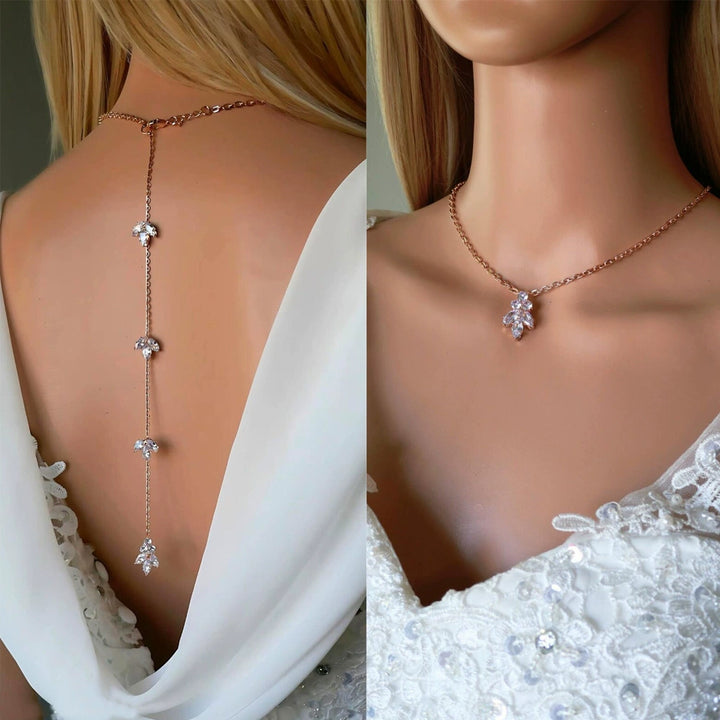 Bridal Wedding Pearl Necklace With Tassel Back Chain