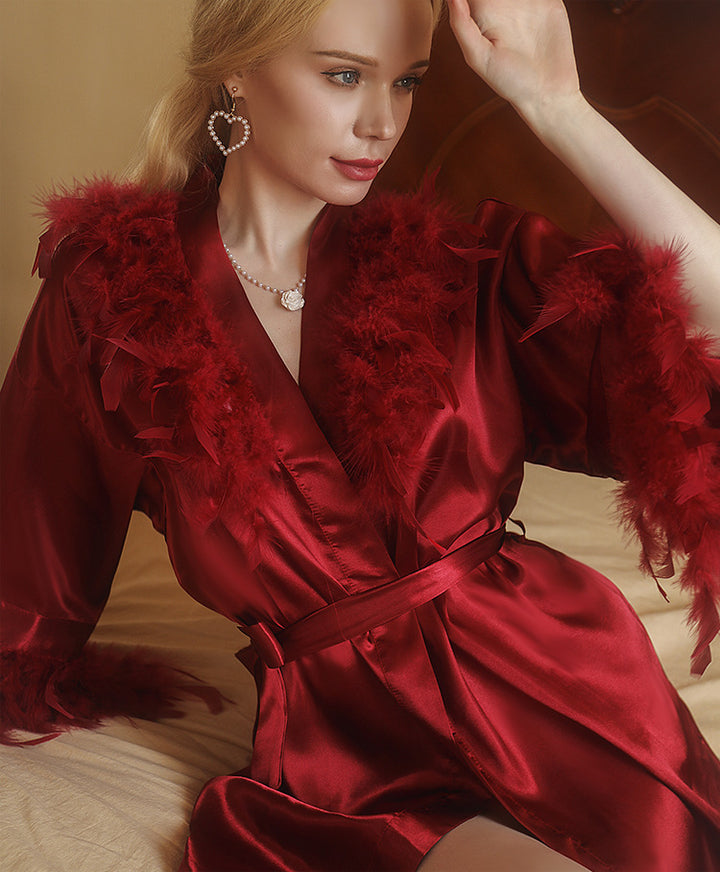 Morning Gown Feather Robe Wedding Bridesmaid Satin Robes for Wedding Party CN40