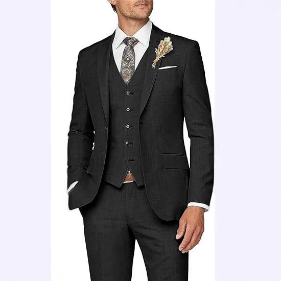 Classic 3 Piece Men's Suit with Regular Fit and Sophisticated Peak Lapel