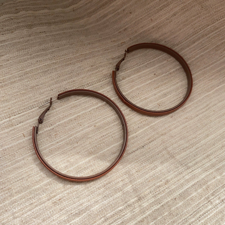 Classic Leather Metal Large Circle Earrings