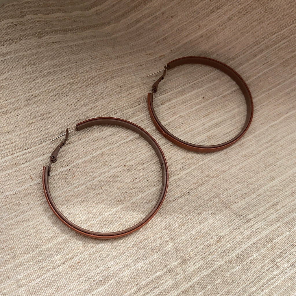 Classic Leather Metal Large Circle Earrings