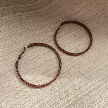 Classic Leather Metal Large Circle Earrings