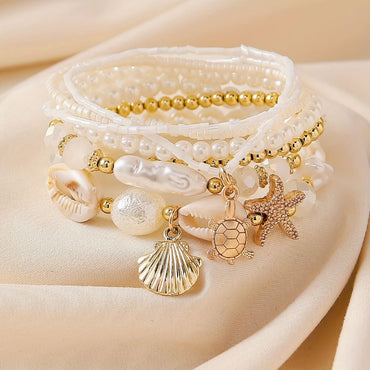 New Beach Shell & Starfish Bracelet – Bohemian Ocean Wave Style with Pearls