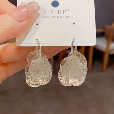 Retro Exaggerated Metal Silver Hollow Ginkgo Leaf Earrings
