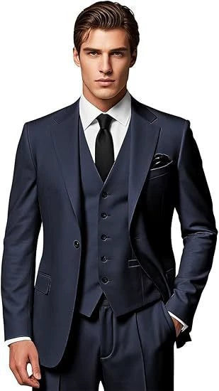 Classic 3 Piece Men's Suit with Regular Fit and Sophisticated Peak Lapel