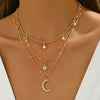 Star Moon Pendant Necklace with Diamonds Multi Layer Stacked Necklace