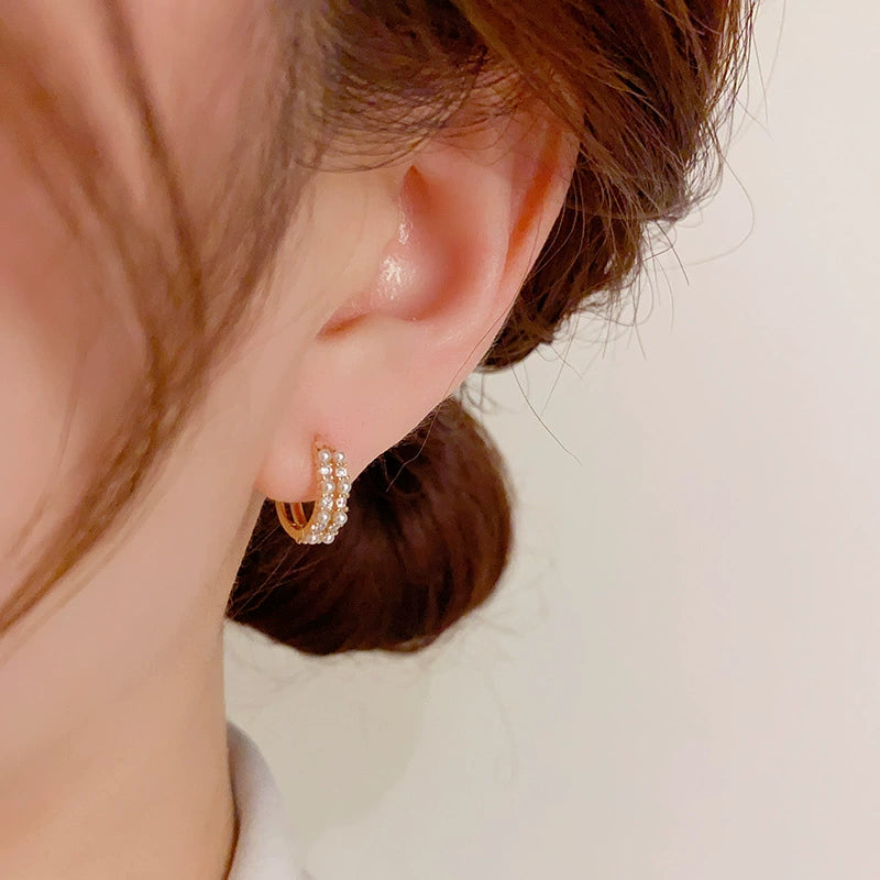 Retro Double-layer Pearl Ear Buckle Earrings