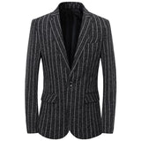 Black Casual Collar Coat Jacket Slim Button Small Suit Strips Single Jacket