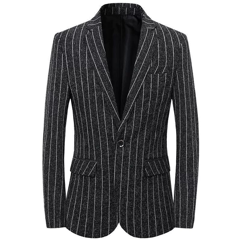 Black Casual Collar Coat Jacket Slim Button Small Suit Strips Single Jacket